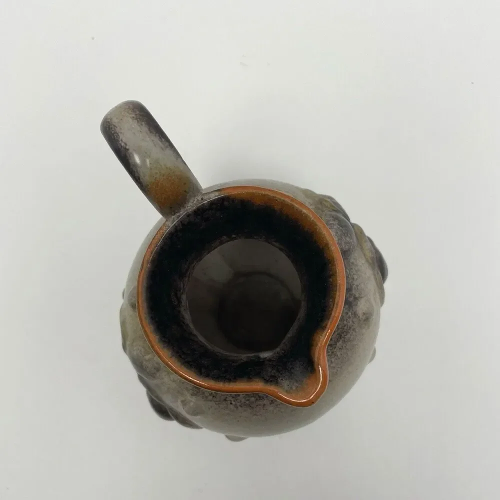 Ceramic Pitcher Brown Orange Flower Handle Decorative Made In Germany Small